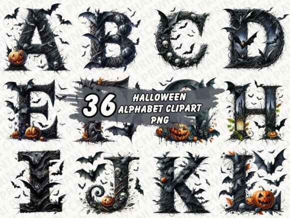 Halloween Alphabet Clipart for Sublimation