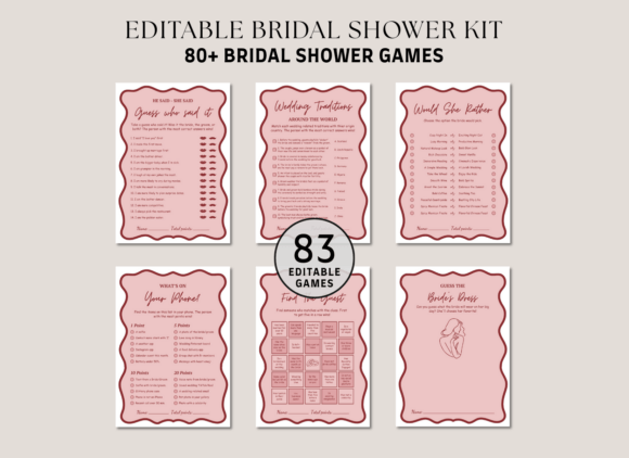 Pink Red Wavy Bridal Shower Games: Modern Fun