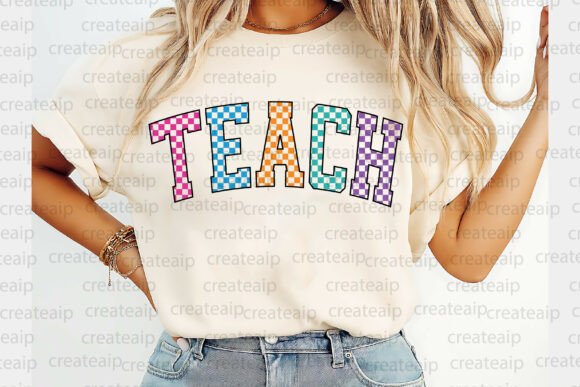 Teacher Checkered Varsity Png & Teach Svg Design