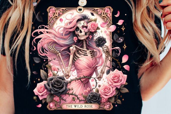 The Wild Rose Tarot Card PNG Skeleton Design